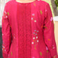 Dark Pink Chanderi Floral Embroidered Kurta Set