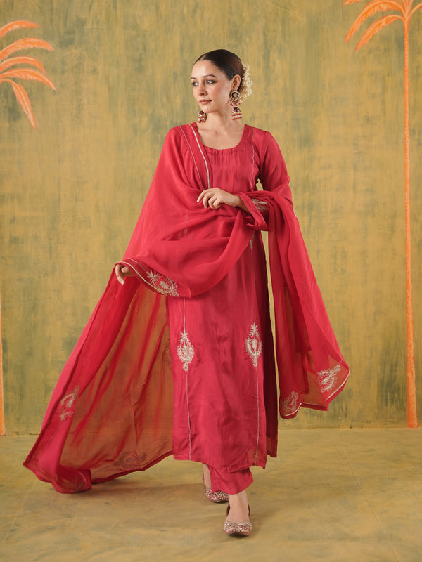 Noor Jahan Aari Embroidered Silk Suit Set