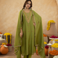 Green Handcrafted Chanderi Mirrorwork Straight Kurta Set