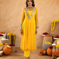 Yellow Chiffon Bandhej Mirrorwork Kurta Set