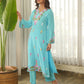 Sky Blue Floral Embroidered Muslin Kurta Set with Pants
