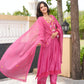 Rose Pink Floral Handwork Chanderi Kurta Set