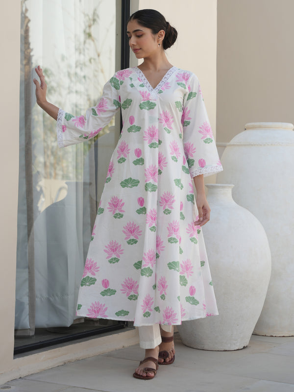 PINK LOTUS COTTON BLOCK PRINT SUIT SET