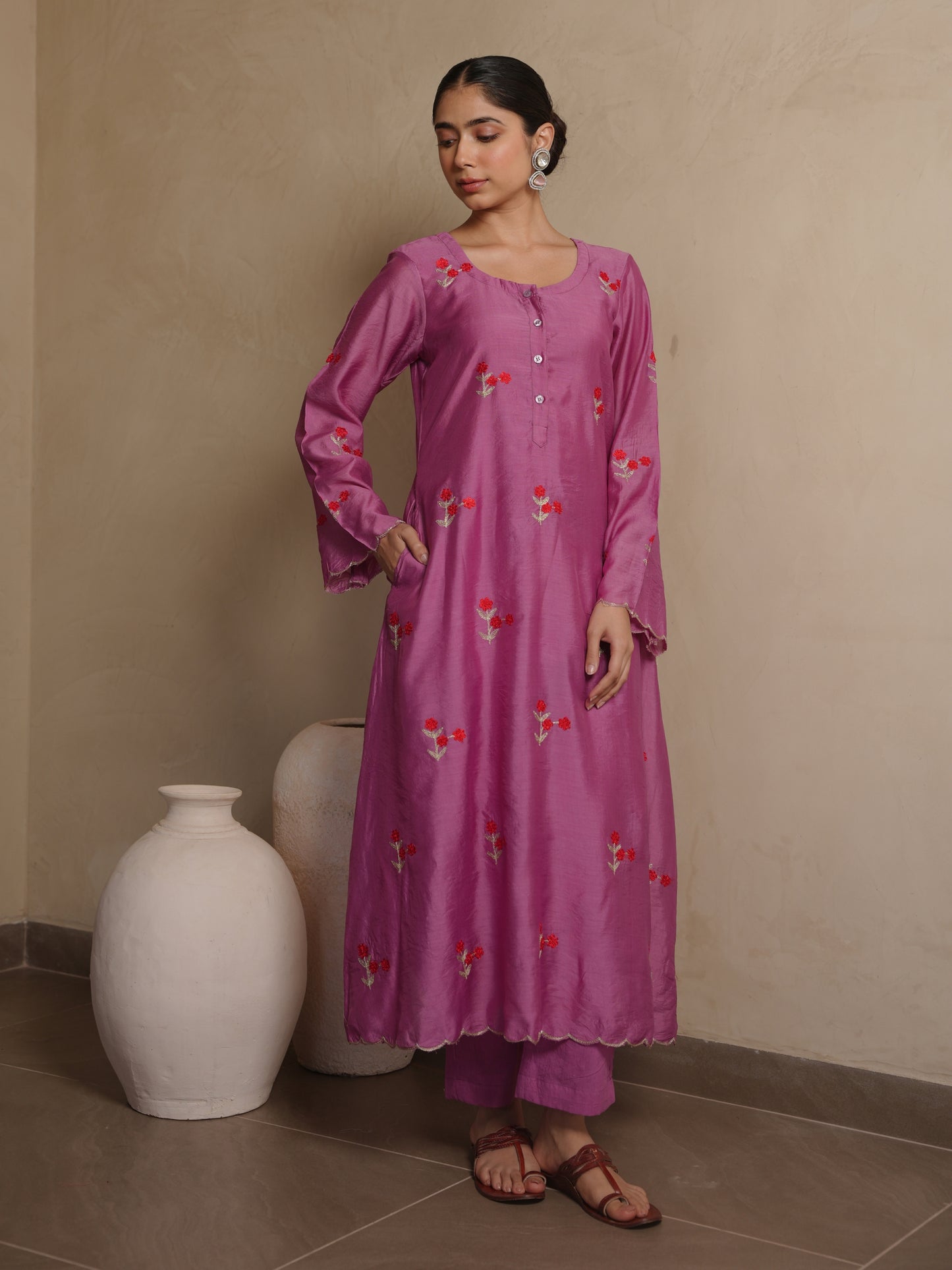 PETUNIA PLUM CHANDERI EMBROIDERY SUIT SET