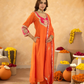 Orange Chanderi A-Line Kurta Set with Handwork Detailing &  Organza Dupatta