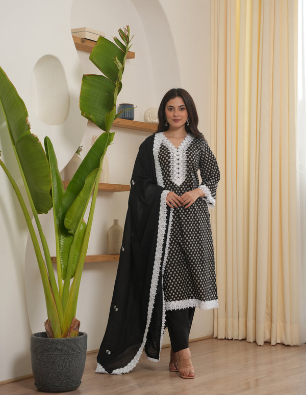 Arya Black Cotton Suit Set