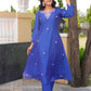 Blue Floral Handwork Chanderi A-Line Kurta Set
