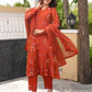 Rust Brown Chanderi Floral Embroidered Kurta Set