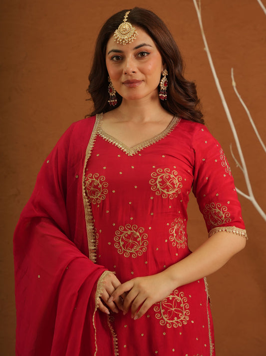 Libaas Red Chanderi Zariwork Sharara Set