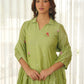 Pistachio Green Embroidered Chanderi Kurta Set with Pants & Dupatta