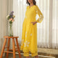 Lemon Yellow Hand Paint Soft Organza Suit Set