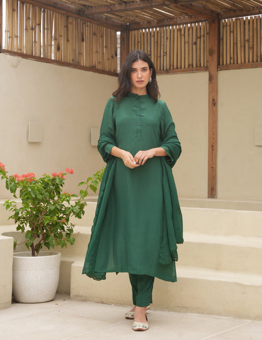 Bloosom Green Silk Straight Suit Set