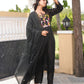 Floral Wine Black Hand Embroidery Chanderi Kurta Set