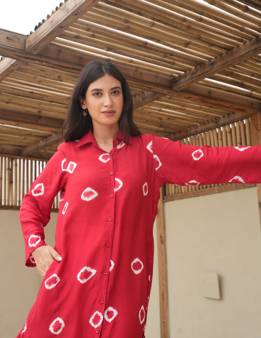 Ava Red Bandhani Maslin Co Ord Set
