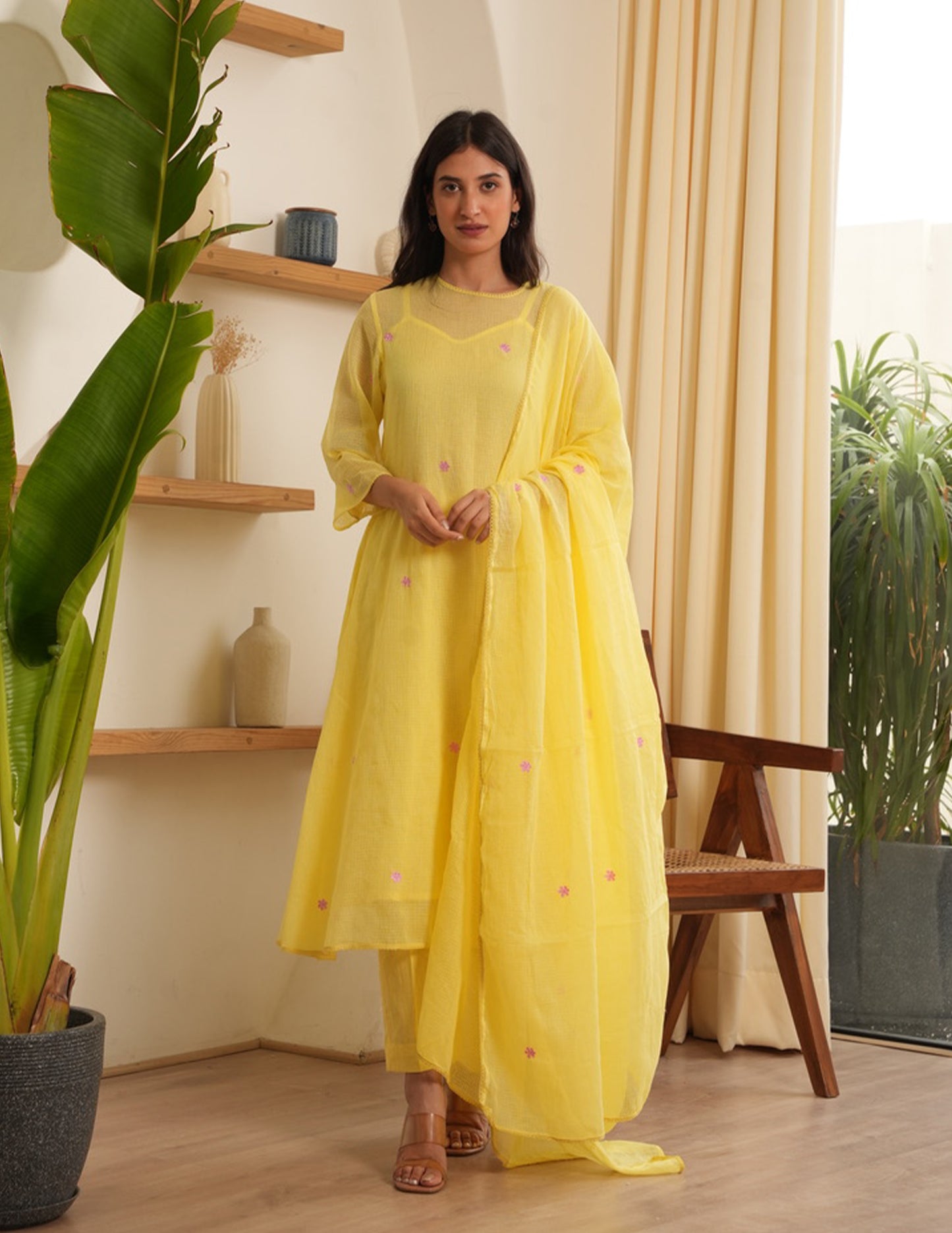 Jane Yellow  Embroidered Doria Suit Set