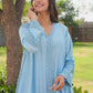 Ice Blue Chanderi Lace Work Kurta Set