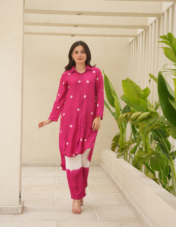 Aria Dark Fuchsia Bandhani Co Ord Set