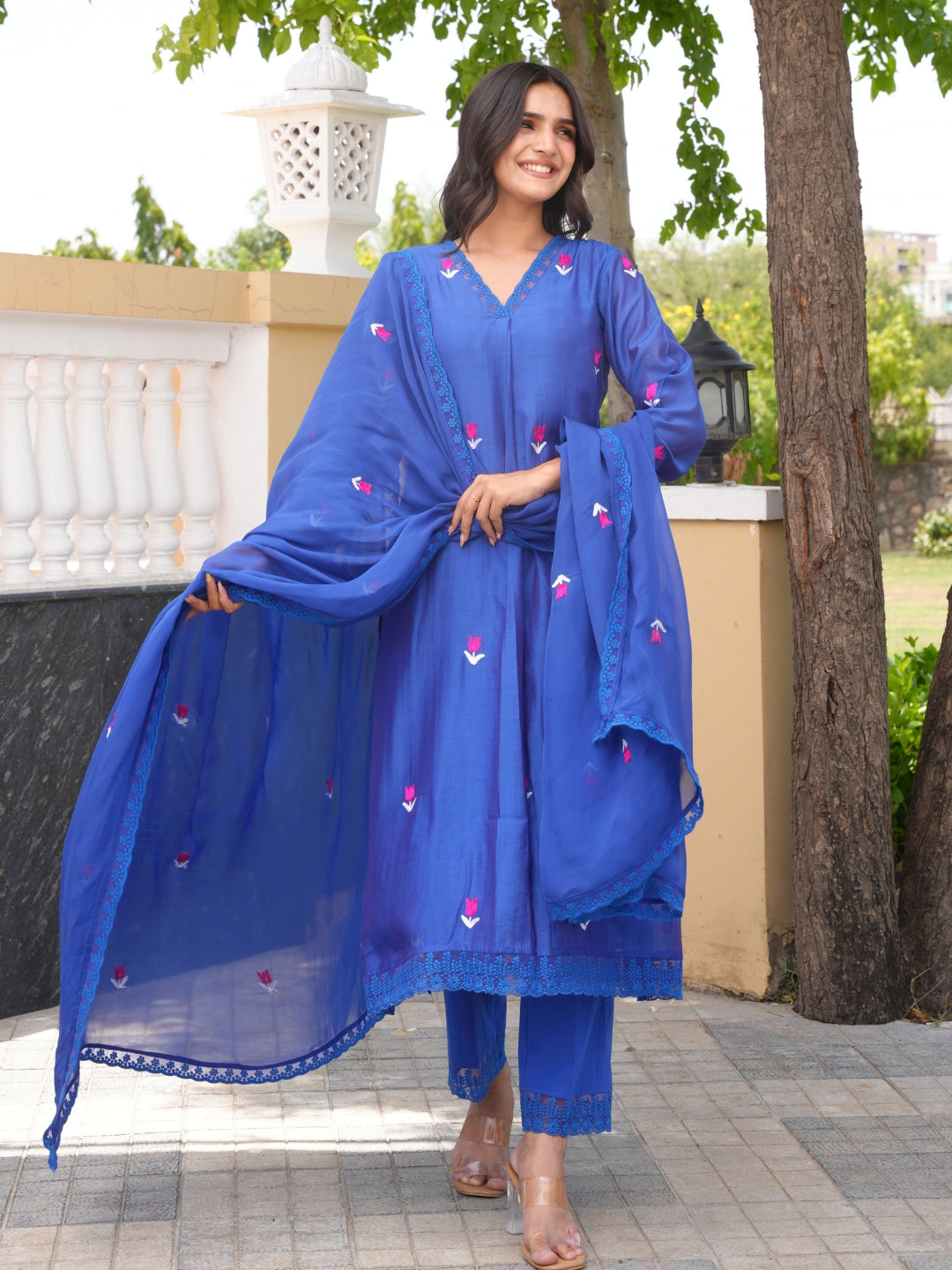 Tulip Tale Royal Blue Chanderi Kurta Set