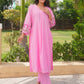 Pink Petal Floral Aari Work Chanderi Kurta Set