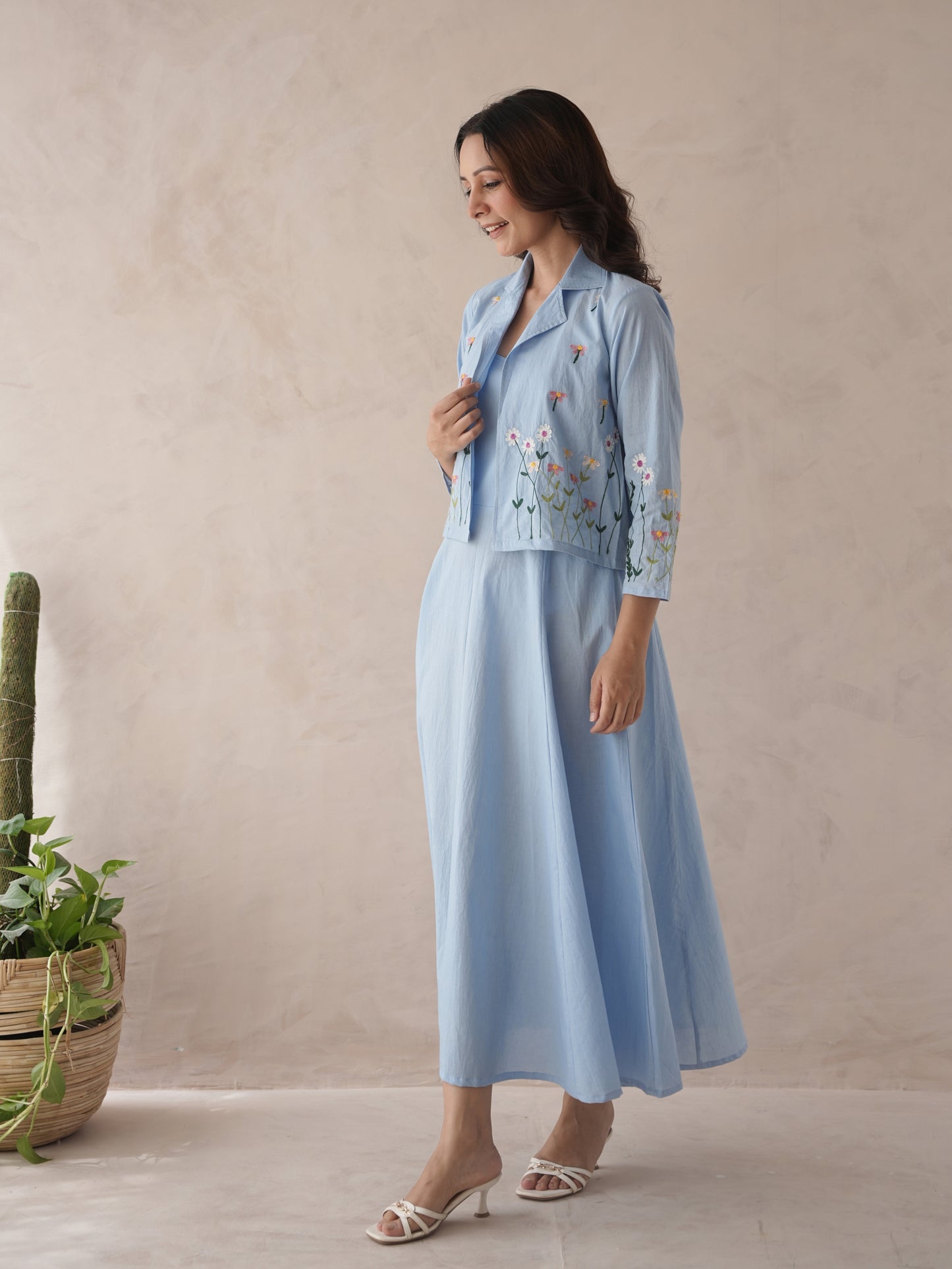 Liliah baby blue embroidery cotton cotton jacket dress