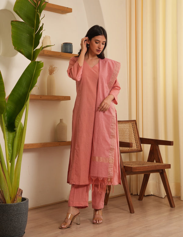 Gia Peach Cotton  Straight Suit Set