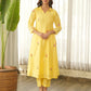 Lemon Yellow Embroidered Chanderi Kurta Set with Pants
