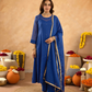"Royal Blue Doria Hand Embroidered A- Line Kurta  Set"