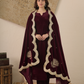 Zehra Wine Velvet Kurta With Pant & Dupatta