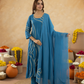 Blue Chanderi Aari Embroidered A- Line Kurta Set