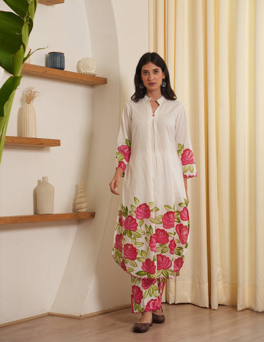 Ember White Cotton Handpaint Kurta Set