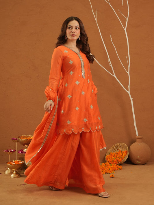 Adaayein Orange Chanderi Zari Sharara Set