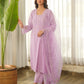 Lavender Schiffli Cotton Kurta Set with Pants & Organza Dupatta