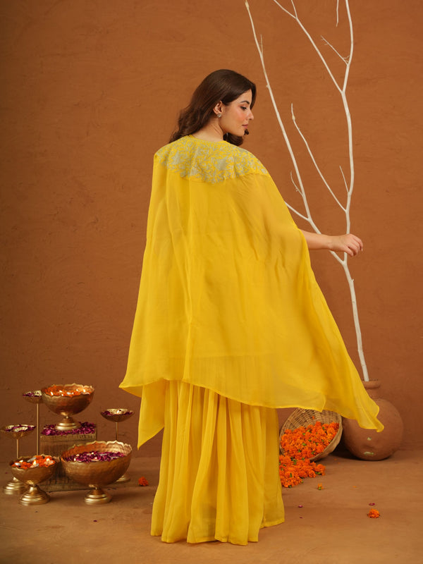 Parizet Yellow Zariwork Sharara Jacket Set
