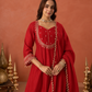 Red Chanderi Mirrorwork A- Line Kurta Set