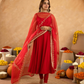 Red Chanderi Anarkali with Aari Work & Sequin Embellished  Dupatta
