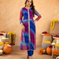 Blue Pink Chiffon Bandhej Mirrorwork Straight Kurta