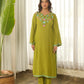 Olive Green Floral Embroidered Muslin Kurta Set with Pants