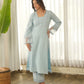 Powder Blue Schiffli Cotton Kurta Set with Pants & Organza Dupatta