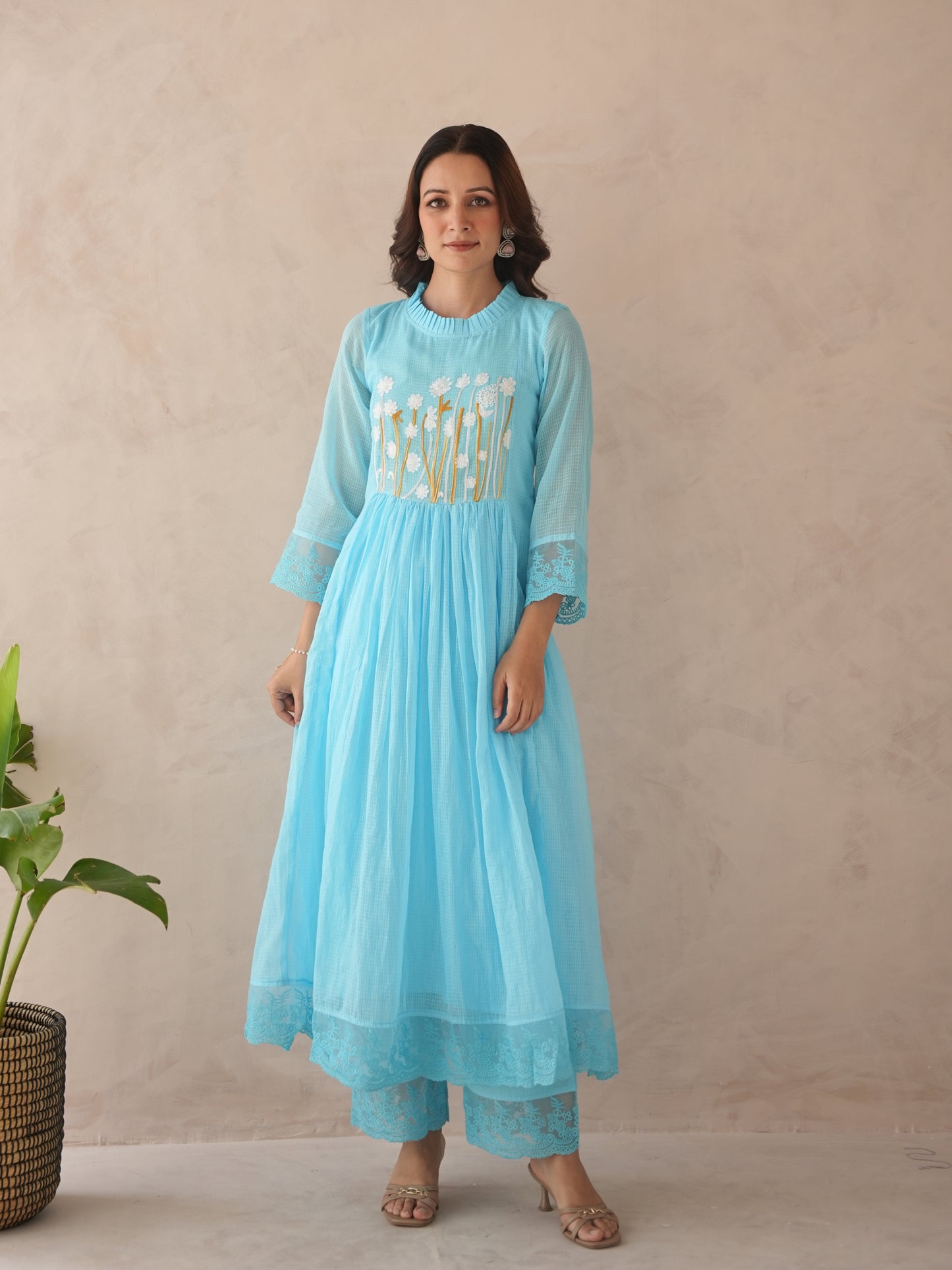 Aurea Sky Blue Doria Embriodered Suit Set
