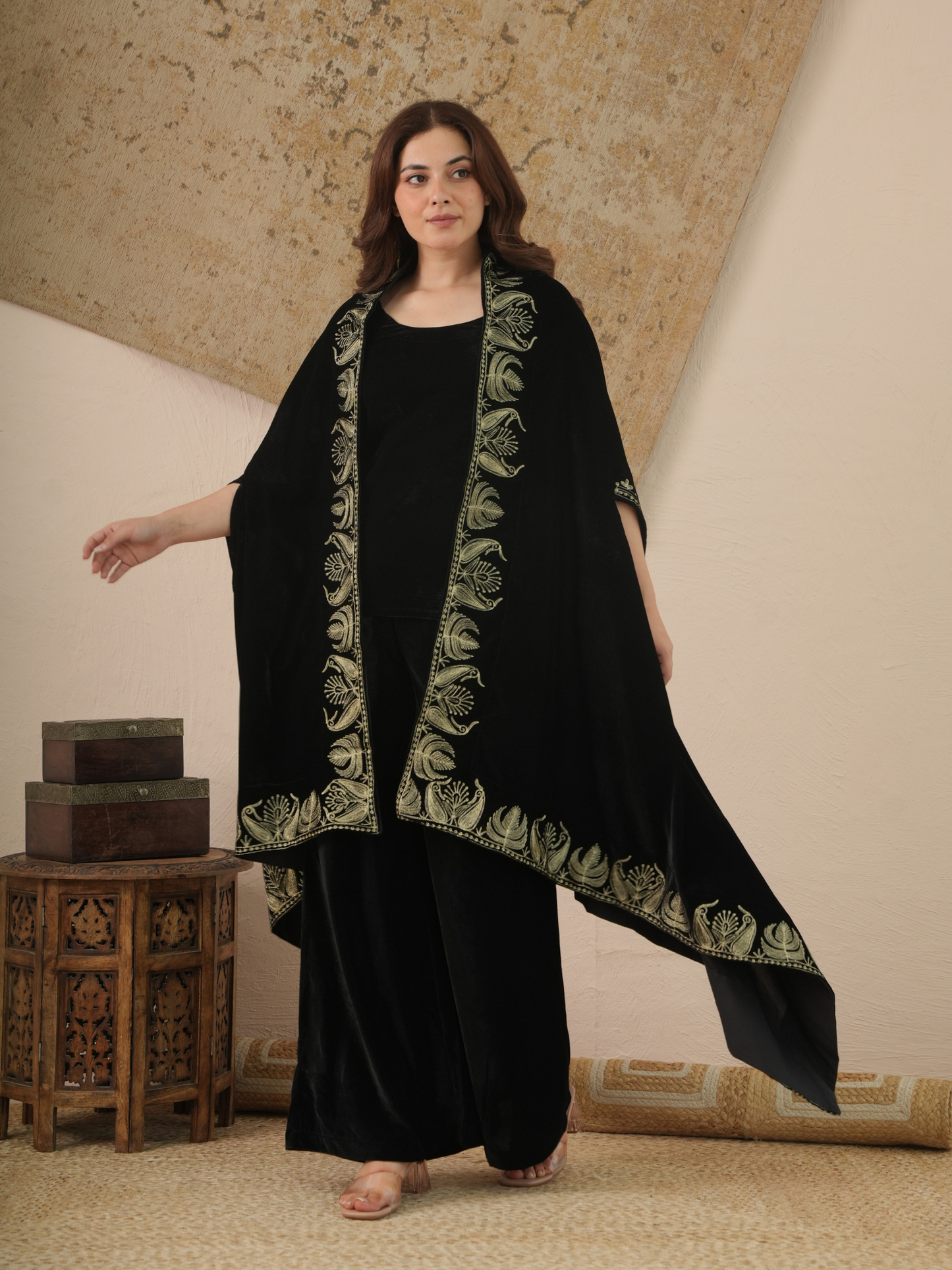 Afsana Black Velvet Co-ord Set with Shrug