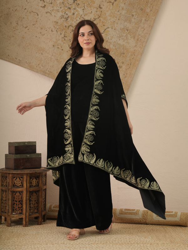 Afsana Black Velvet Co-ord Set with Shrug