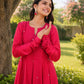 Ruby Bloom Floral Aari Work Chanderi Kurta Set