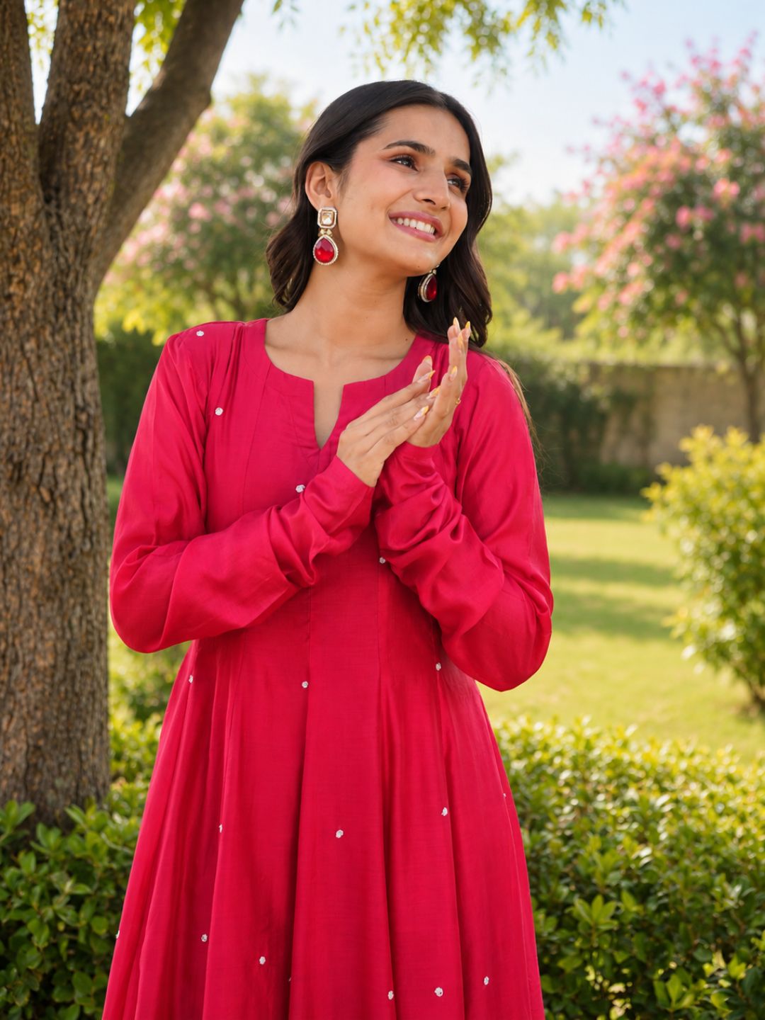 Ruby Bloom Floral Aari Work Chanderi Kurta Set
