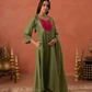 Olive Green Chanderi Mirrorwork A- Line Kurta Set