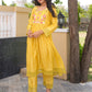 Mustard Floral Handwork Chanderi Kurta Set