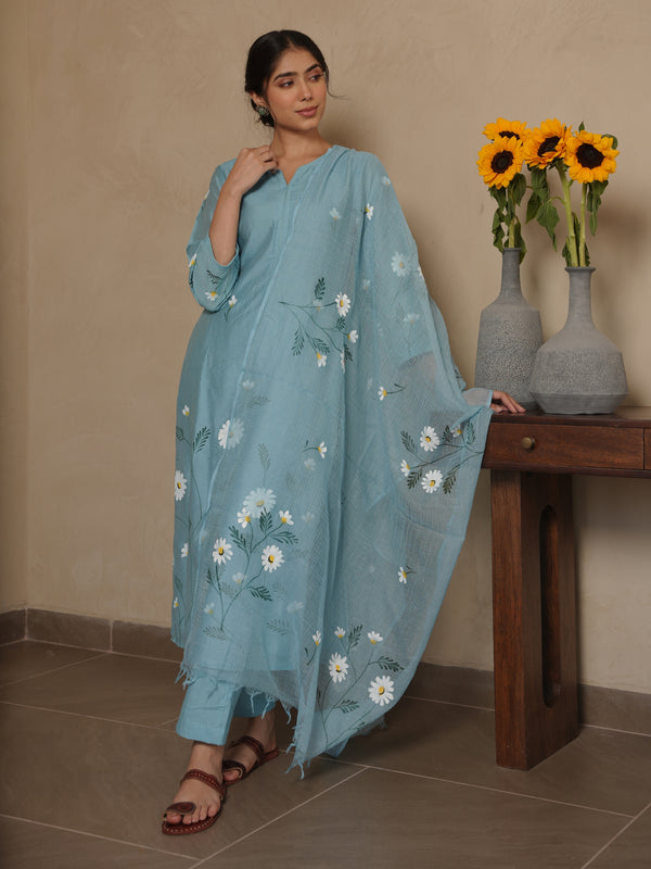 JANICA SKY CHANDERI HANDPAINT SUIT SET