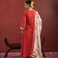 CHAAND RED COTTON SUIT SET WITH BLOCK PRINT DUPATTA