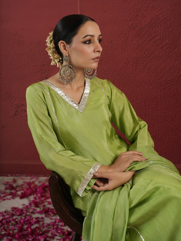 CHAAND GREEN SILK ZARI GOTA SUIT SET