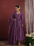 CHAAND PURPLE CHANDERI AARIWORK FLORAL SUIT SET