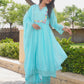 Aqua Blue Floral Handwork Chanderi Kurta Set